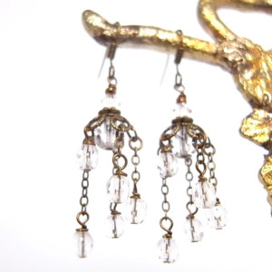 Earrings Clear Color Glass Beads Looks Like Rain and Umbrella Handmade Summer Rainy Season Water Sea Drop Dangle Antique and Vintage Style