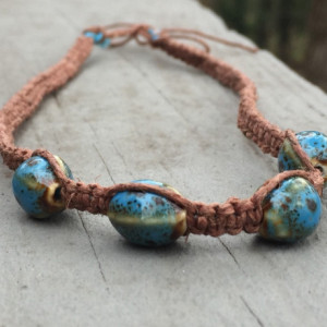 Blue bead hemp necklace, hemp beaded, beaded necklace, hemp necklace, handmade, hemp, bohemian necklace, beach necklace