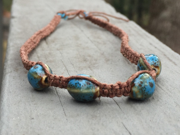 Blue bead hemp necklace, hemp beaded, beaded necklace, hemp necklace, handmade, hemp, bohemian necklace, beach necklace