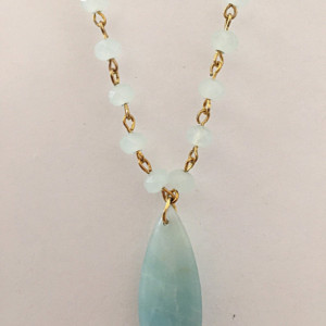 Aquamarine Rosary Necklace and Teardrop Pendant