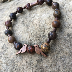 Love bird bracelet in leopard jasper and copper