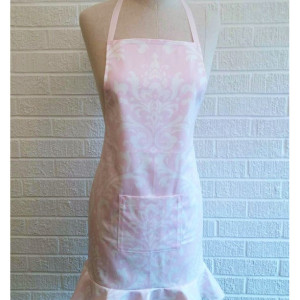 Pale Pink Ruffled Apron with Pocket, FREE Shipping
