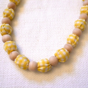 Yellow Gingham Fabric Necklace
