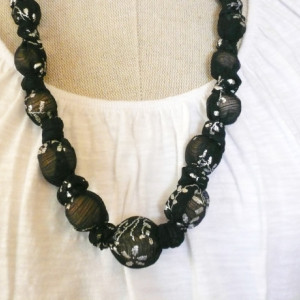 Sophisticated Fabric Necklace - Black and Silver Baby Safe Accessory, Free Shipping