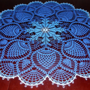 Stunning Real Handmade Crochet Tablecloth-Doily, BLUE colors, Round, 36", 100% Cotton, US FREE shipping