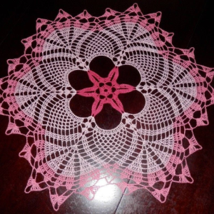 Lovely Handmade Crochet Tablecloth Doily, PINK Colors, Round, 23.5", 100% Cotton