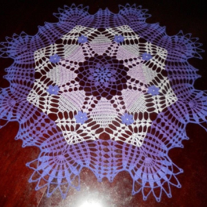 Stunning Real Handmade Crochet Doily, PURPLE, Round, 29", "Daisy Meadow", Cotton100%, USA FREE shipping