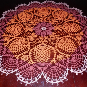 Stunner Real Handmade Crochet Tablecloth-Doily,ORANGE, Round, 35.5", 100% Cotton