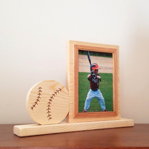 Personalized 4 x 6 Picture Frame with Carved Baseball, Customized Baseball Photo Frame