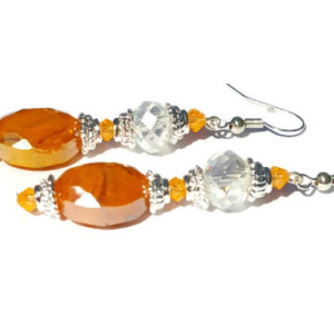 Orange Beaded Drop Dangle Earrings
