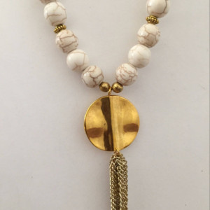 Large White Turquoise Beaded Necklace