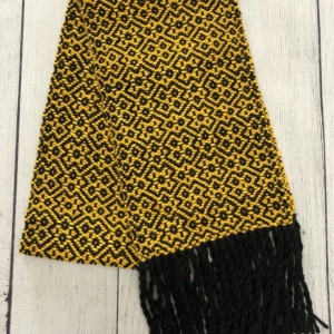Handwoven Yellow and Black Scarf with a Two-Sided Design