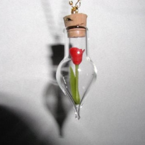 Valentine Red Rose in a Glass Vial Necklace