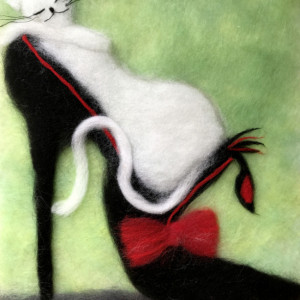 Wool Painting "Cat on the shoe"