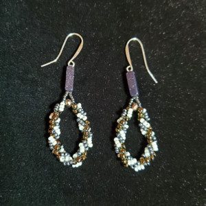Necklace/Earrings - Lepidolite Gemstone in Glass Beaded Bezel, ID - 312