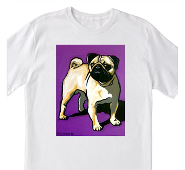 POP Art- Pug Dog with Purple- 100% Cotton T-Shirt for Men, Women & Youth by A.V.Apostle