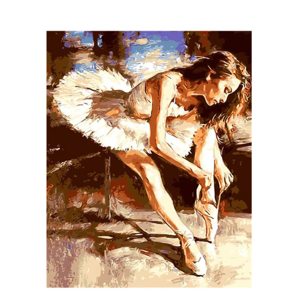 Ballet dancer tying shoelacespainting