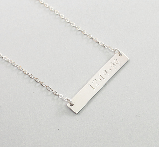 Roman Numeral Necklace, Anniversary Date, Silver Vertical Bar Necklace