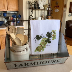 Green grapes kitchen decor, flour sack dish towel, mom gift for her, bathroom hand towel, mothers day from daughter, hostess gift, best