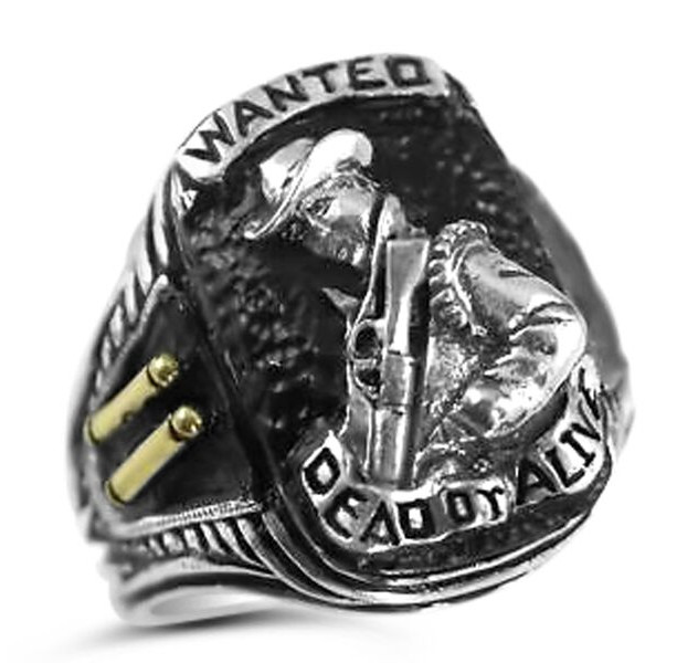 Wanted Dead or Alive,Bounty Hunter sterling silver ring