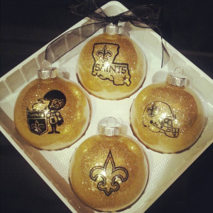 New Orleans Saints Christmas Ornaments. Handmade Glittered Glass Ornaments