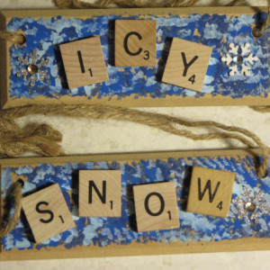 Set of 2 Scrabble® Game Tile Wooden Plaques Icy & Snow