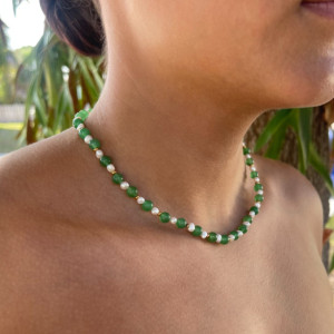 Green Aventurine Freshwater Pearl Beaded Necklace 