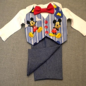 Baby Vest Bow Tie Pants Mickey Mouse - denim pants