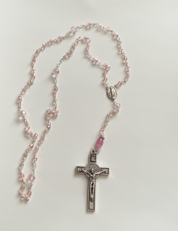 Handmade Pink Catholic Rosary-Baptism Easter Christmas