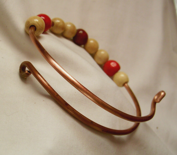 Copper Bangle Bracelet With Wooden Beads in Assorted Colors