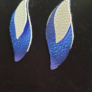 Vegan faux leather metallic blue and silver earrings