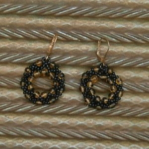 Black and amber beaded hoop earrings