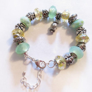 European Style Beads Tibetan Charm Bracelet, Mint Green Jewelry, European Charm Bracelet, Spring Jewelry, Jewellery Accessories, On Sale