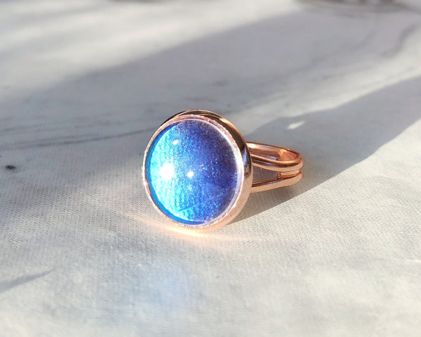 Real Butterfly Wing Ring - Real Butterfly Jewelry - Rose Gold Ring - Gift for Her - Blue Morpo Ring - Blue Morpho Jewelry - Metallic Blue