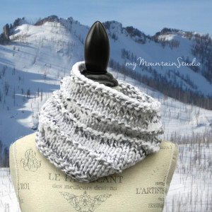 Marble - Women's Hand Knit Chunky Cowl in White and Grey