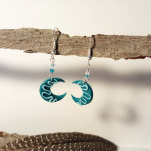 Polymer Clay Teal Crescent Moon dangle earrings