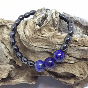 Stackable bracelet, boho style, Lapis Lazuli gemstone, black Hematite self confidence and disolves negativity.