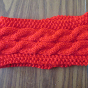 Hand Knit Headband/ Earmuff- Hot Red