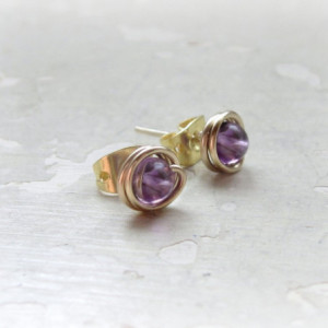 Amethyst Post Earrings, Tiny Stud Earrings, February Birthstone, Purple Post Earrings, Gemstone Studs, Small Posts, Amethyst Stud Earring