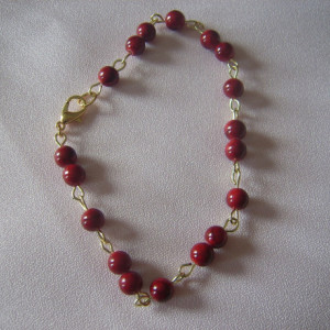 Cherry Red Seashell Pendant Necklace, Bracelet and Earring Set