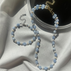 Jade and Freshwater Pearl Beaded Necklace 
