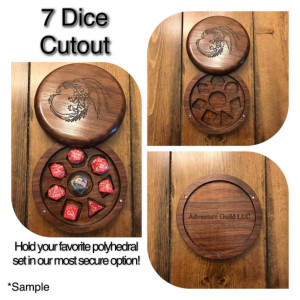 Circular Beech Wood Polyhedral Dice Box for Dungeons and Dragons (DnD) or Pathfinder RPGs