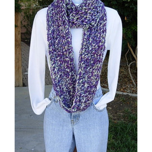 Skinny Infinity Loop Cowl Scarf, Vibrant Purple, Off White, Blue, Thick Extra Soft Warm Long Crochet Knit Winter Circle Wrap..Ready to Ship in 3 Days
