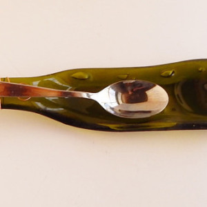 Glass Spoon Rest Large Flattened Bottle Olive Green Recycled