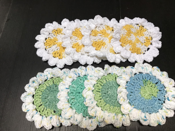Yellow and White ,Green,Blue Crochet coasters