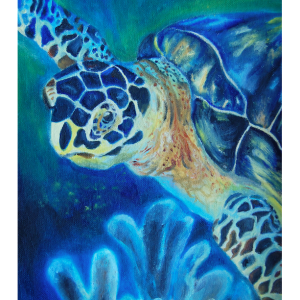 Sea Turtle Oil Painting, Nautical Marine Ocean Painting art, Sea turtle creature