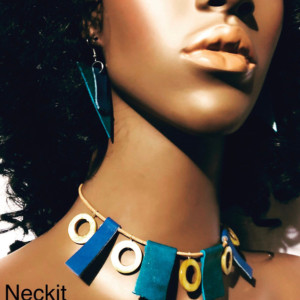 Leather and Glass Afrocentric Necklace Set
