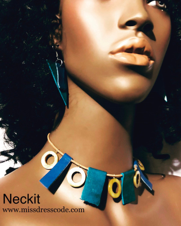 Leather and Glass Afrocentric Necklace Set