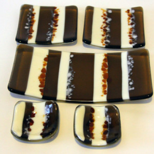 Fused Glass Sushi Set in Bronze Serving Dish 0032