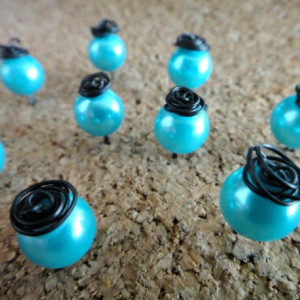 x10 Rose Topped Pearl Push Pins Tacks in Light Blue